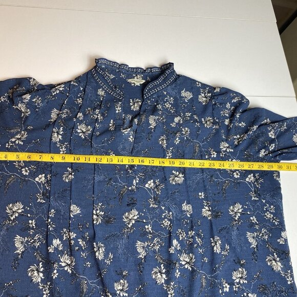 Max Studio Womens Blouse Dusty Blue Floral Bishop Sleeve Ruffle Collar Sz 3X - Picture 7 of 9